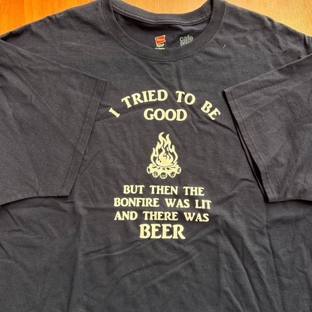 Funny camping beer outdoors baggy fit blue tee shirt